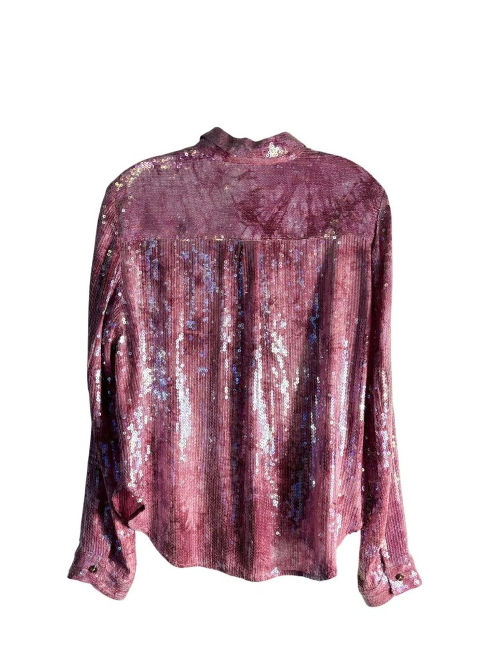 Anthropologie Pilcro Pink Sequin Button-Up Blouse Top Long Sleeves Size Large - Picture 5 of 16